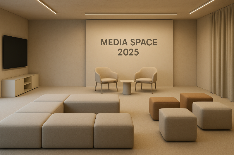 Дизайн медиа-пространств 2025: гибкие решения с арендой мебели